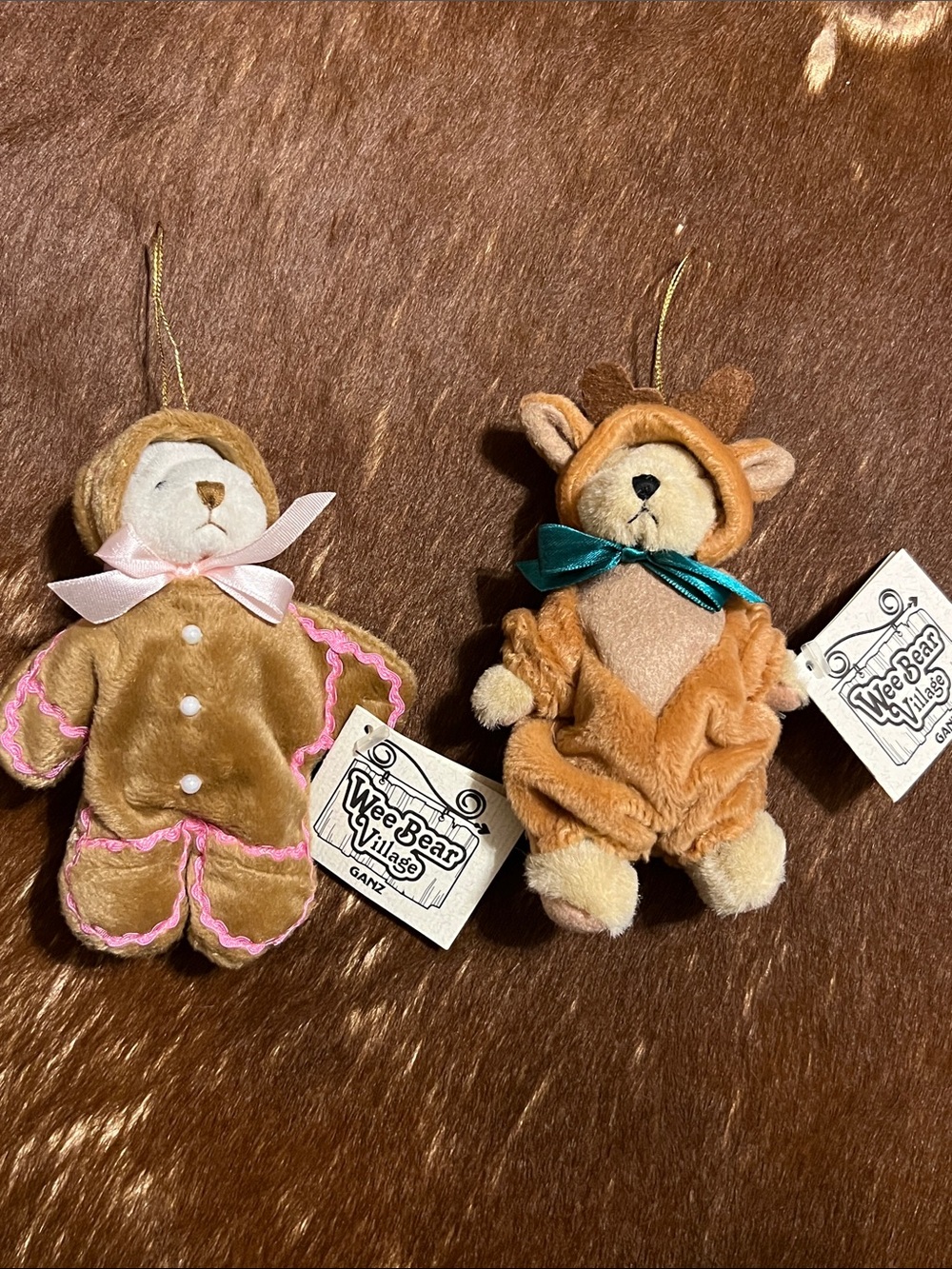 GANZ Wee Bear Village Moose and Gingerbread Plush Ornament Pair, 1995